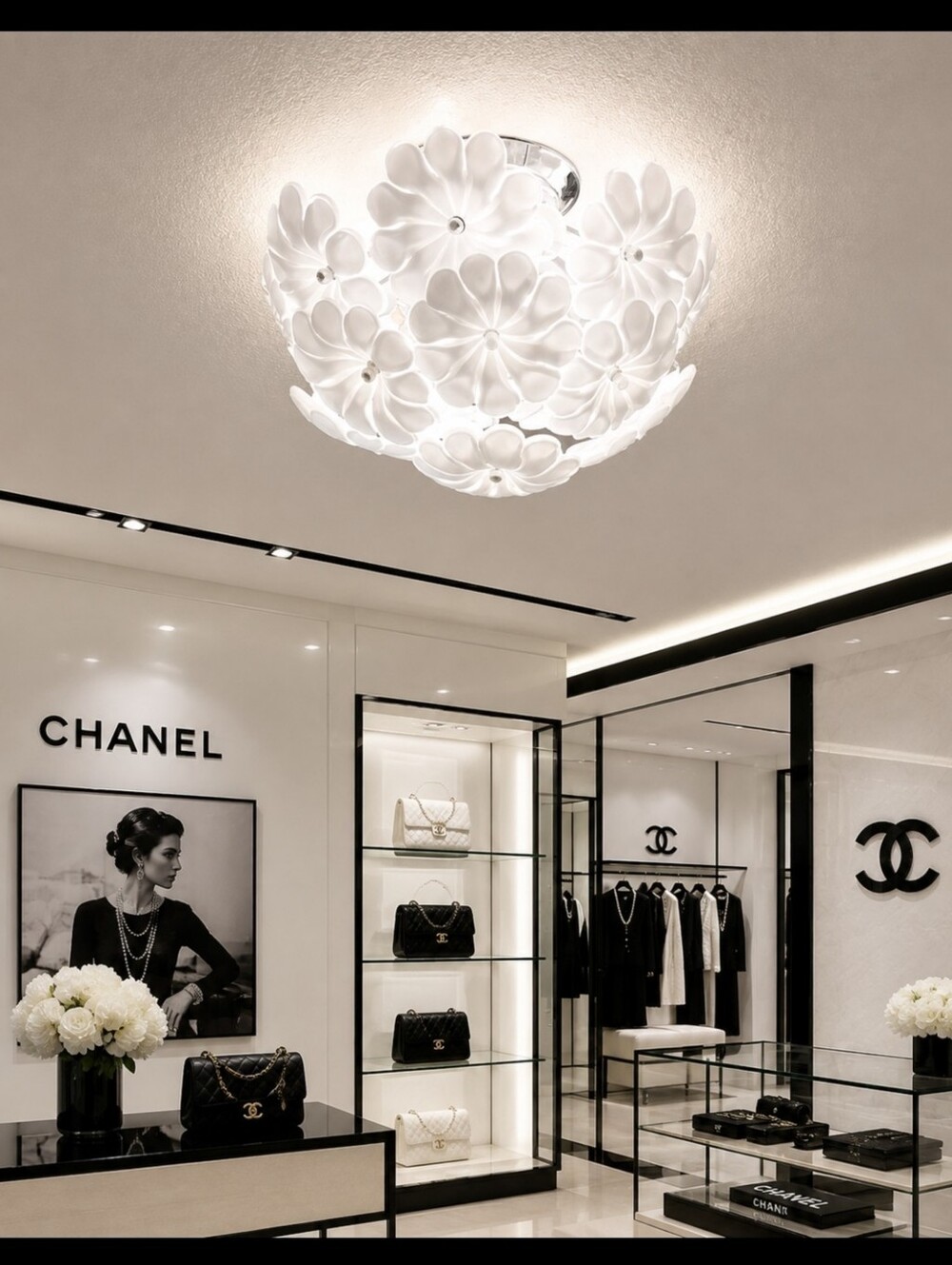 CHANEL Store Murano  Camellia Floral Dome Ceiling Light Fixture! Stunning! Rare!